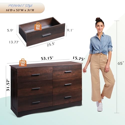Brown 6 Drawer Wood Dresser L887298