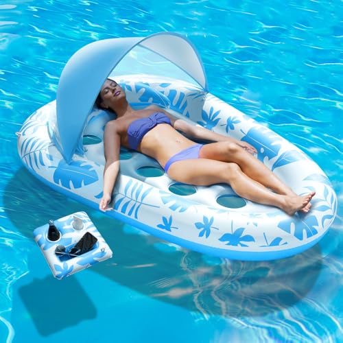 Inflatable Pool Float Lounger with Canopy and Cup Holder X296