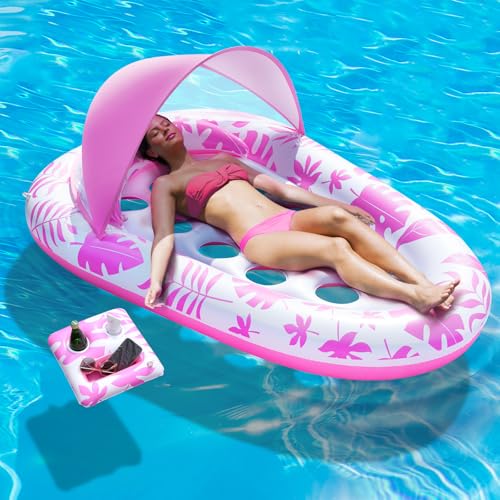 Inflatable Pool Float Lounger with Canopy and Cup Holder X296