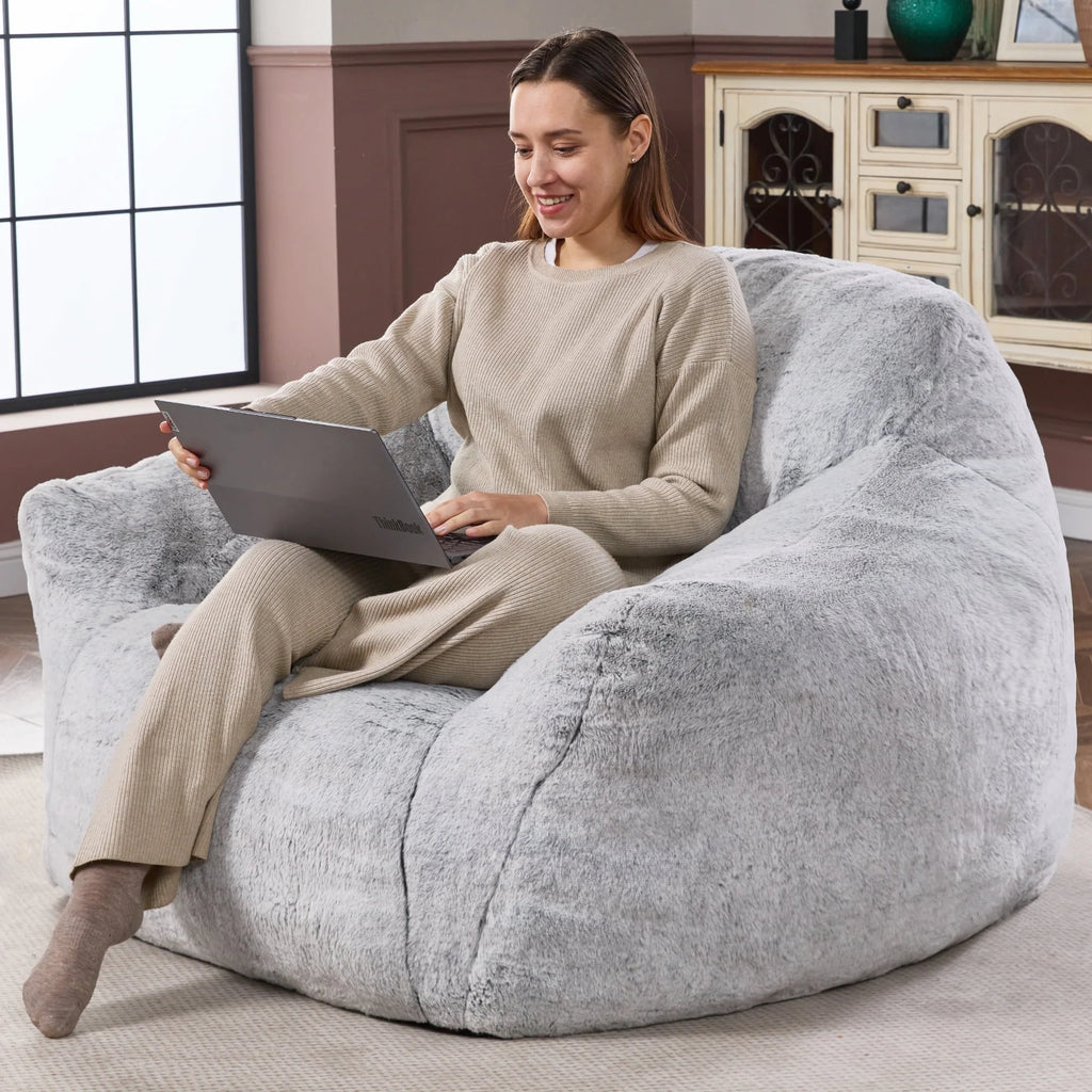 Light Gray Giant Bean Bag Chair with Armrests M609283