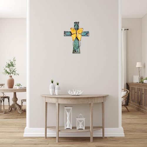 Wooden Wall Cross with Metal Butterfly D878665