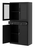71 Inch Black Metal Storage Cabinet with Glass Doors E82991