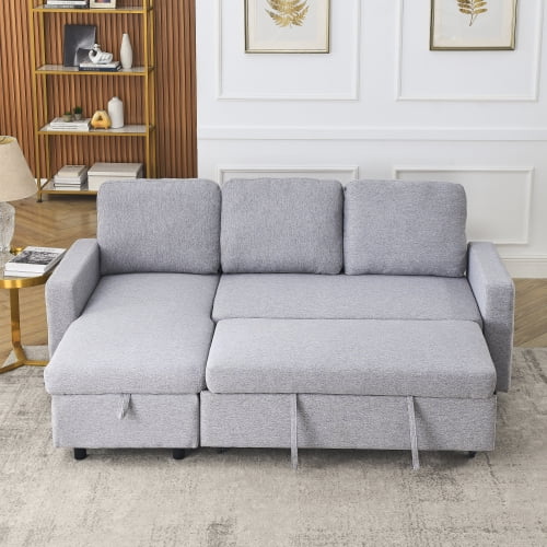 78.8" Reversible L-Shaped Linen Sleeper Sofa with Pullout Bed W83290