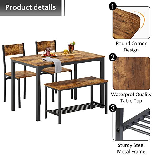 4-Piece Kitchen Table and 2 Chairs with Bench B52543