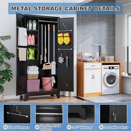 Black Metal Storage Cabinet with Lockable Doors C402