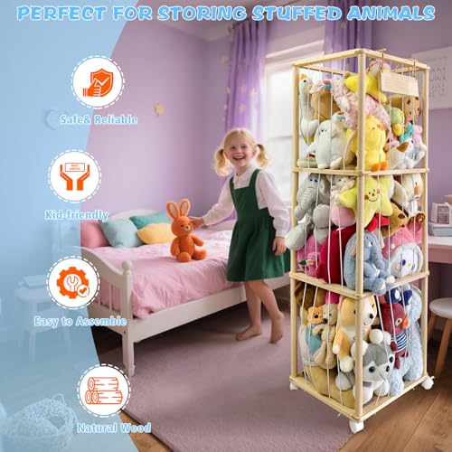 Wooden Stuffed Animal Storage Organizer with Elastic Band U6098