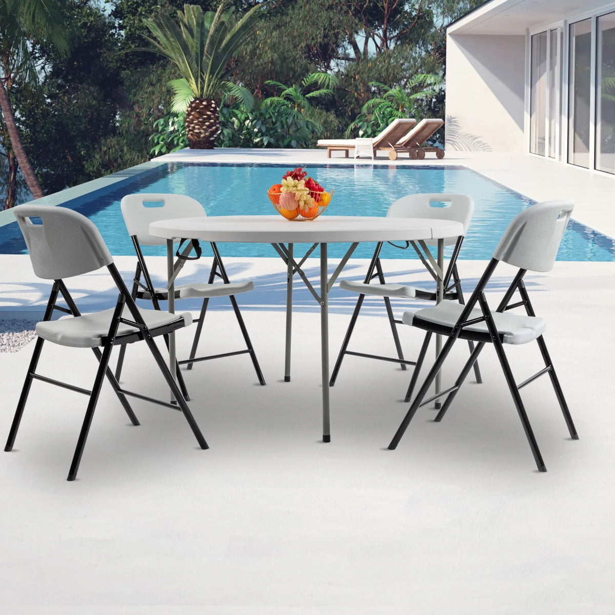 48" Round White Plastic Folding Table X983