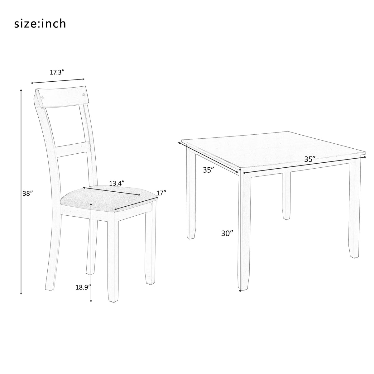 5 Pcs Solid Wood Dining Table and Chair Set F176377