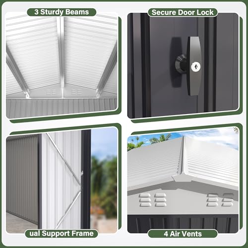 10x14 White Metal Storage Shed with Lockable Doors V86063