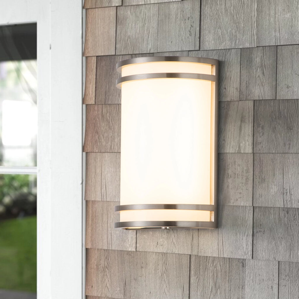 1-Light Brushed Nickel LED Outdoor Wall Light with Acrylic Shade A7708
