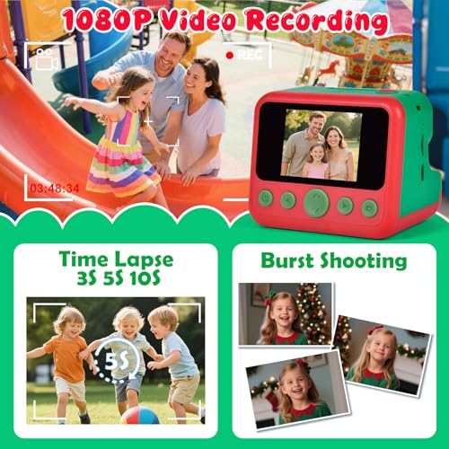 Kids Instant Print Camera with Carrying Bag, 1080P HD, 32GB Card, Pink X554634