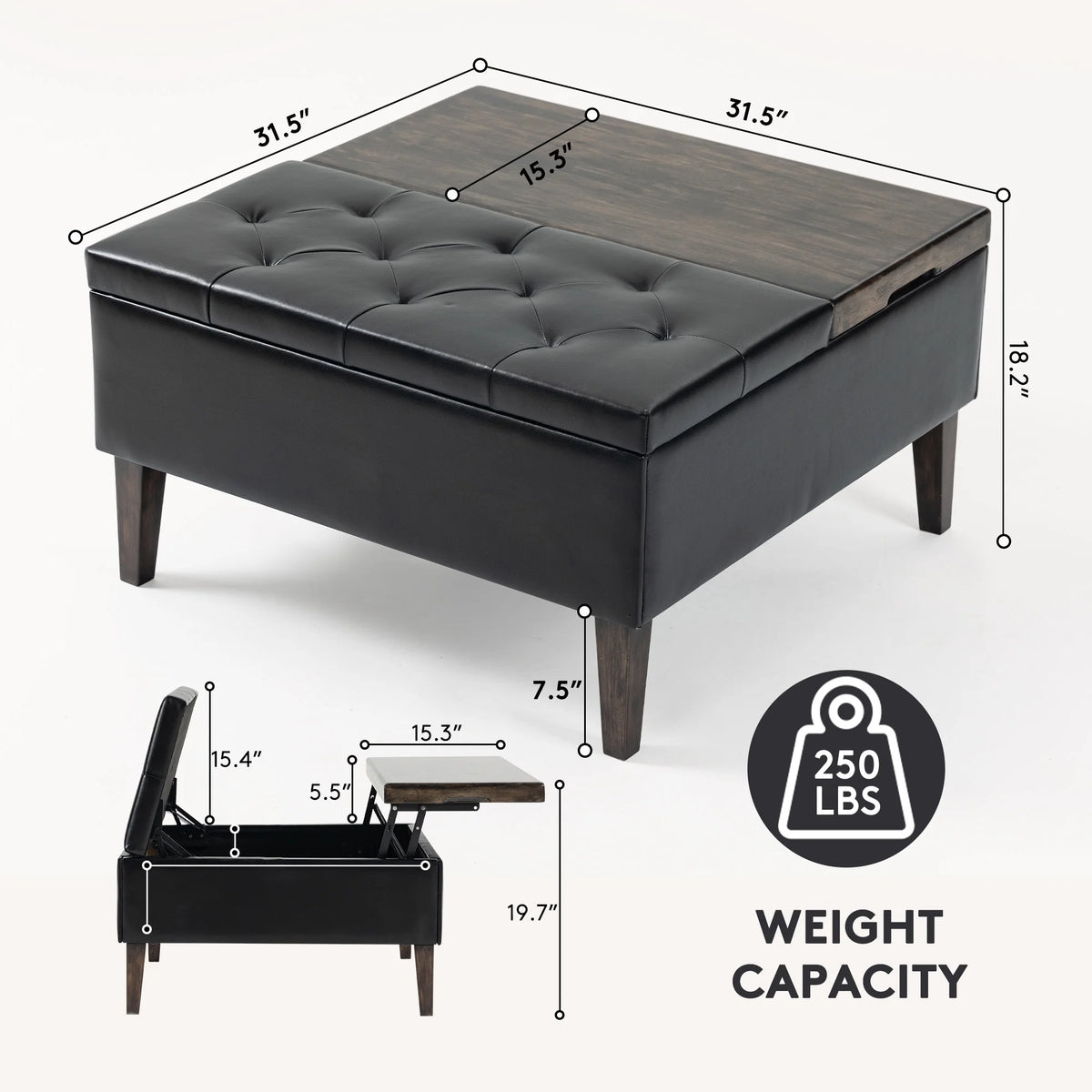 Black Square Storage Ottoman Z7319