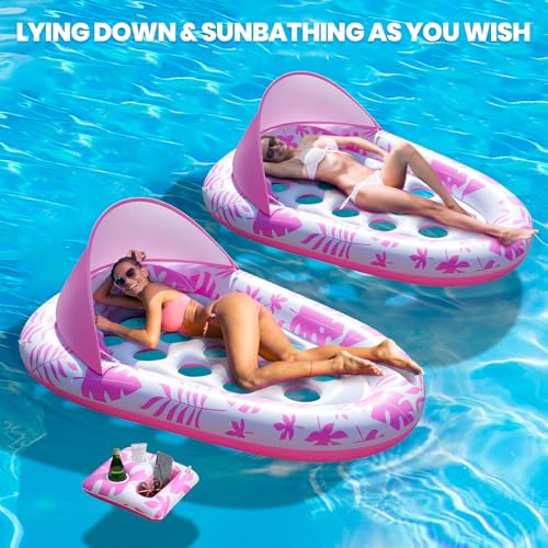 Inflatable Pool Float Lounger with Canopy and Cup Holder X296