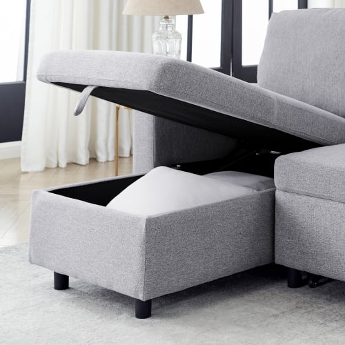 78.8" Reversible L-Shaped Linen Sleeper Sofa with Pullout Bed W83290