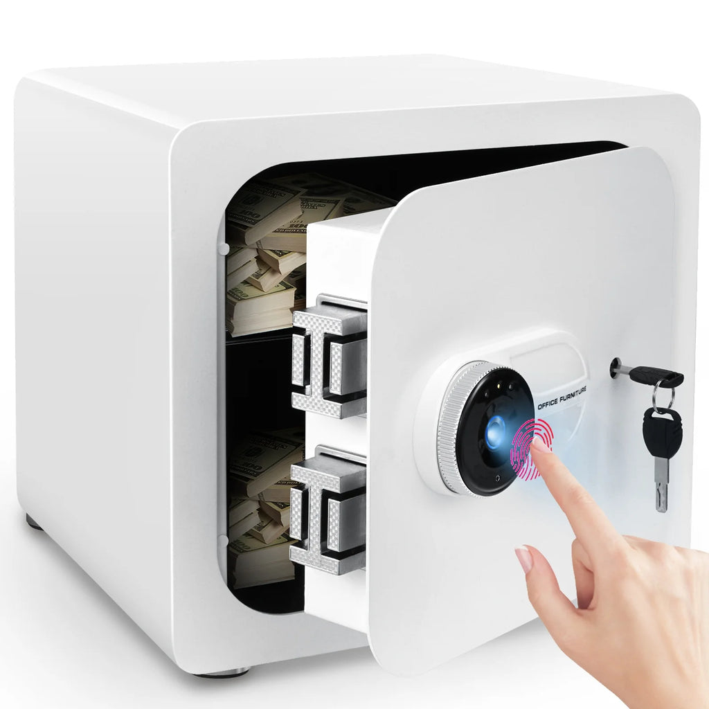 1.8 Cub White Safe Box with Fingerprint and Removable Shelf H271084