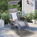 Blue Adjustable Folding Zero Outdoor Recliner with Cup Holder and Canopy Shade N895368