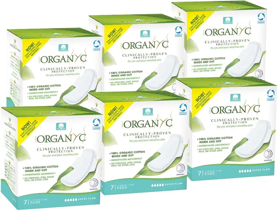 100% Organic Cotton Overnight Feminine Pads, 7 Count (6 Pack) K71562
