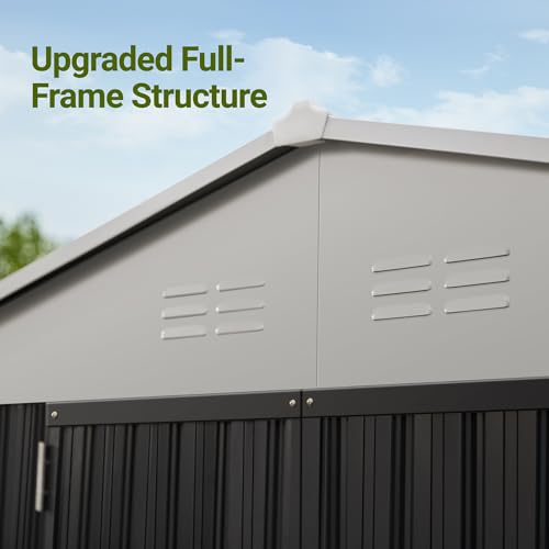 10x14 White Metal Storage Shed with Lockable Doors V86063