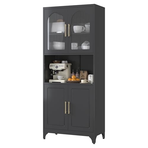 Black Metal Kitchen Pantry Cabinet with Acrylic Glass Doors E529981