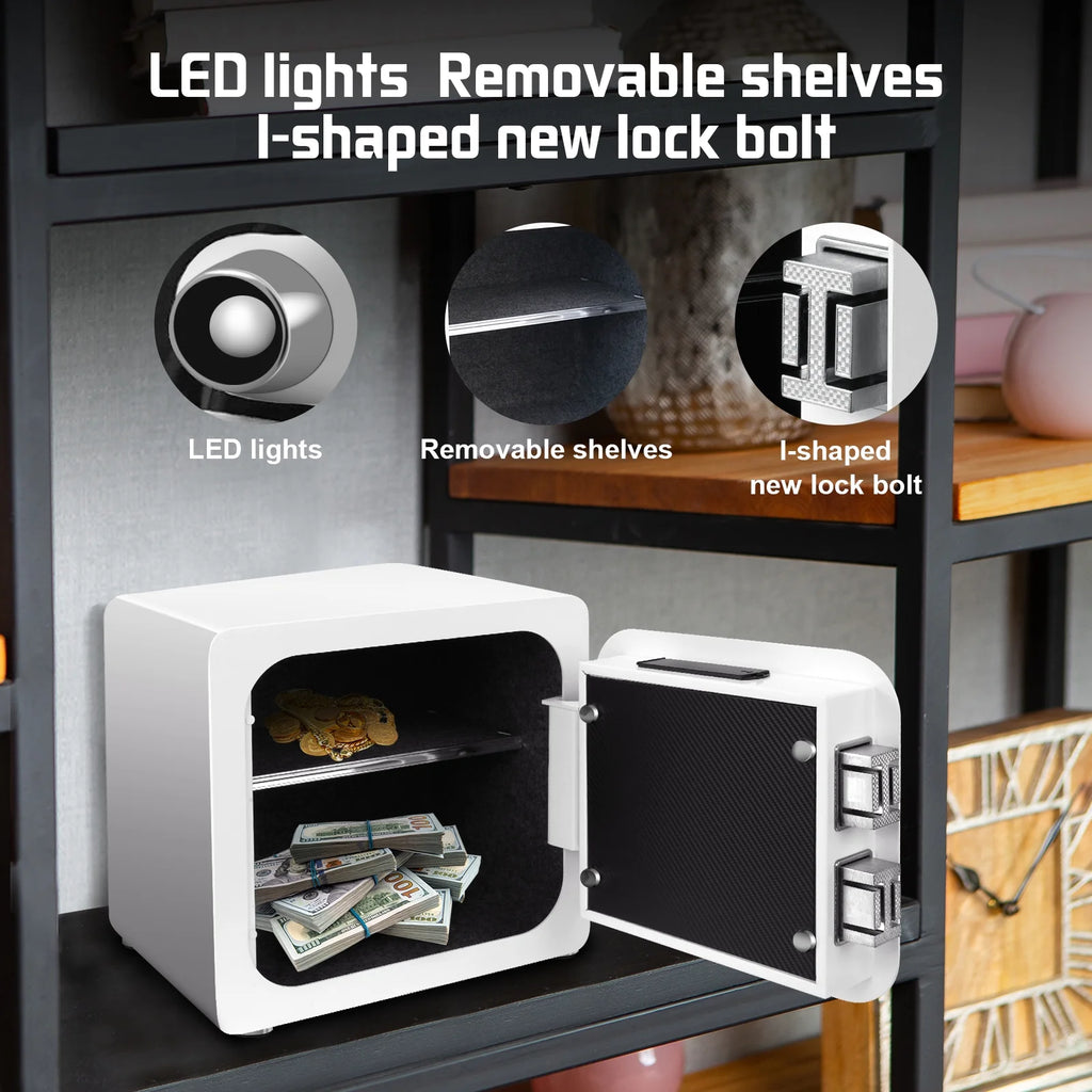 1.8 Cub White Safe Box with Fingerprint and Removable Shelf H271084