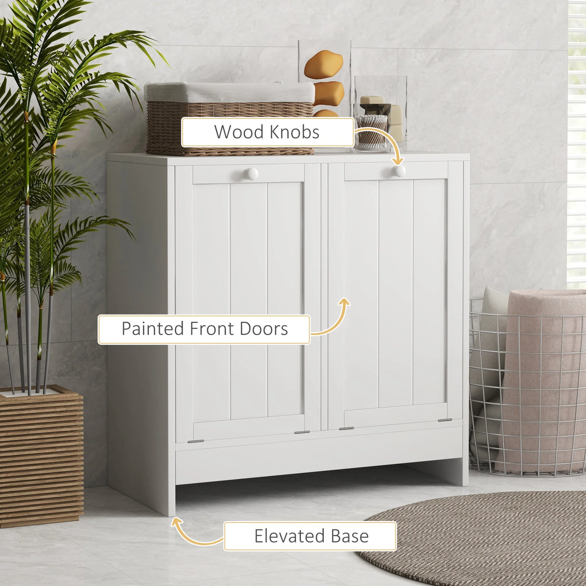 White Tilt-out Laundry Cabinet with 2 Hamper Compartments E480