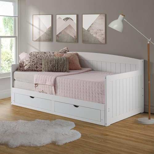 White Brazilian Pine Wood Daybed with Trundle and 2 Drawers Z500