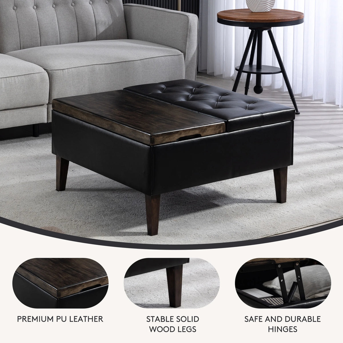 Black Square Storage Ottoman Z7319
