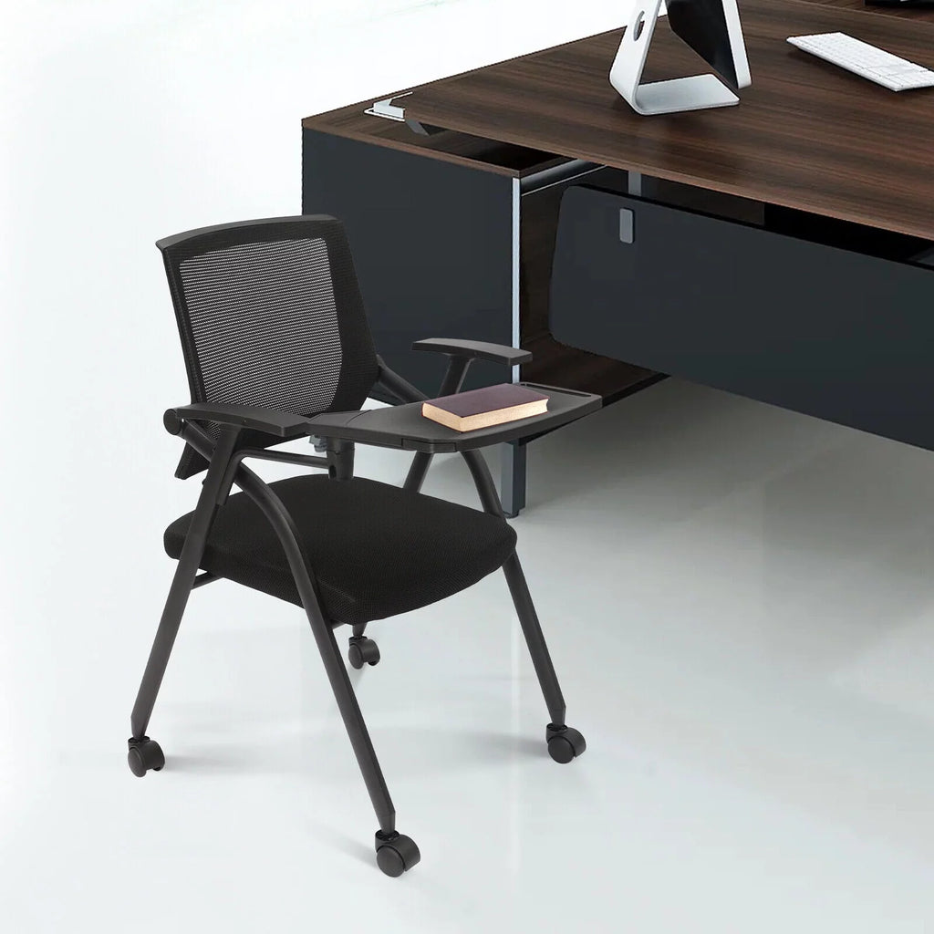 4 PCS Stackable Foldable Ergonomic Office Chair with Desktop and Wheels M80798