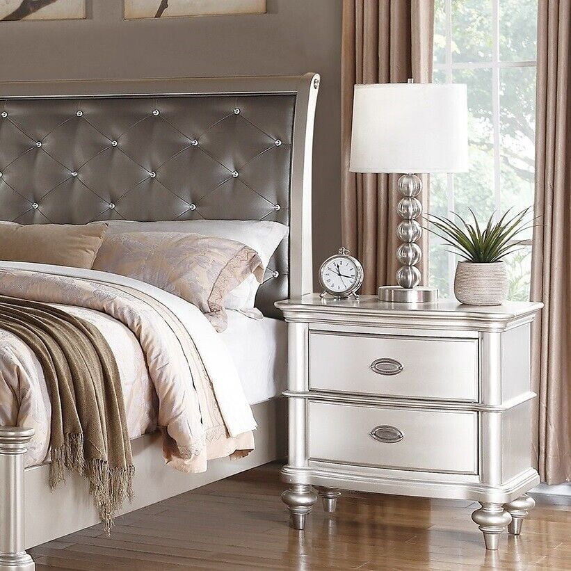 Queen Size 4pc Bedroom Furniture Set Faux Leather Tufted Headboard F462