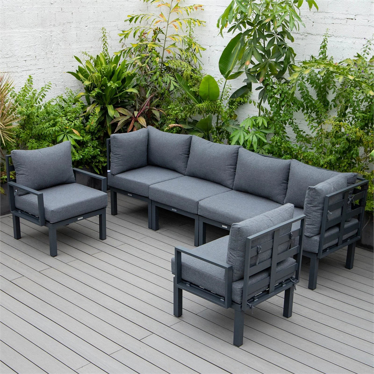 6-Piece Black Aluminum Patio Set with Black Cushions Y20899
