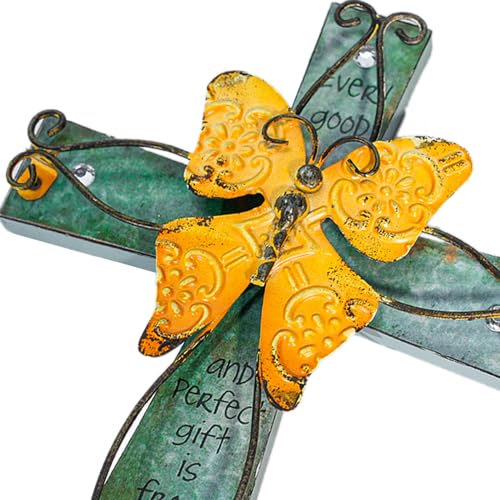 Wooden Wall Cross with Metal Butterfly D878665
