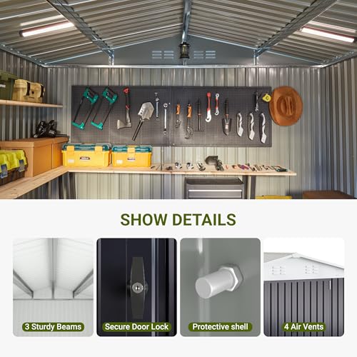 10x14 White Metal Storage Shed with Lockable Doors V86063