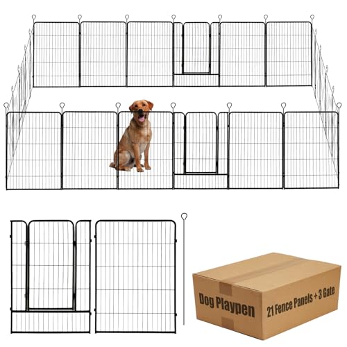 32 in Black Metal 16 Panel Dog Playpen with Gate S418