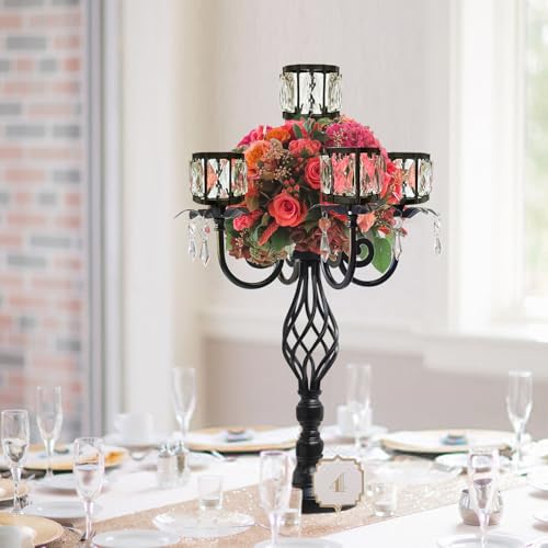 Black 5 Arm Crystal Candlestick Holder G509