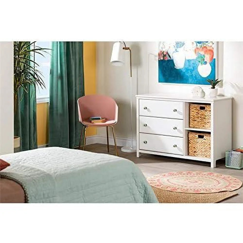 White 3 Drawer Dresser with Basket Storage E194060