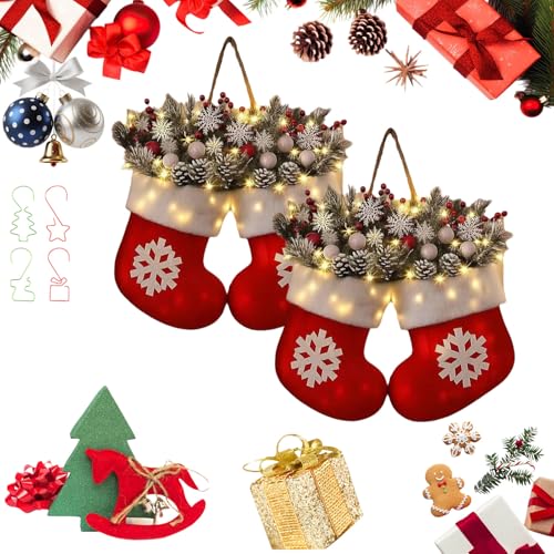Christmas Mitten Wreath with 120 LED Lights and Timer H822