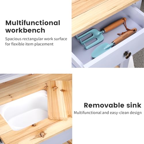 Wooden Outdoor Potting Bench Table with Sink U121796