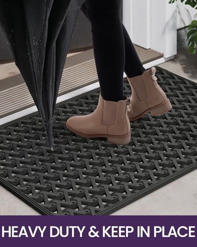 Grey 19x30 Waterproof Rubber Doormat with Non Slip Backing X6384