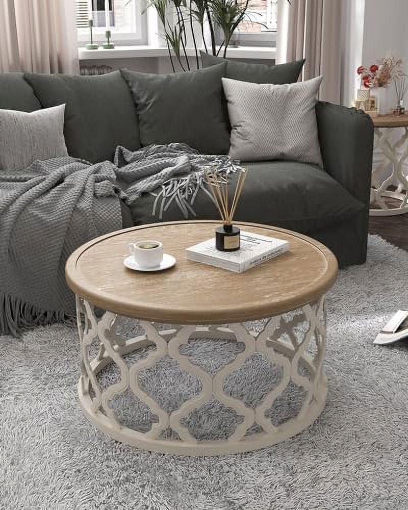 30'' Round Distressed Wood Coffee Table with Shelf N50965
