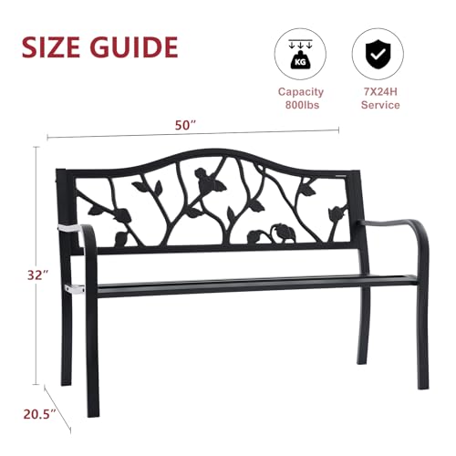 50” Outdoor Bench Garden Bench with American Flag Style, Cast Iron Metal Frame S521123