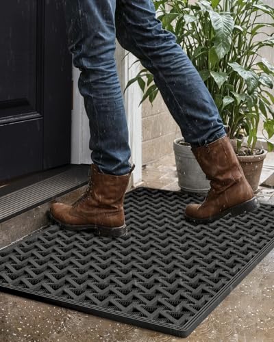 Grey 19x30 Waterproof Rubber Doormat with Non Slip Backing X6384
