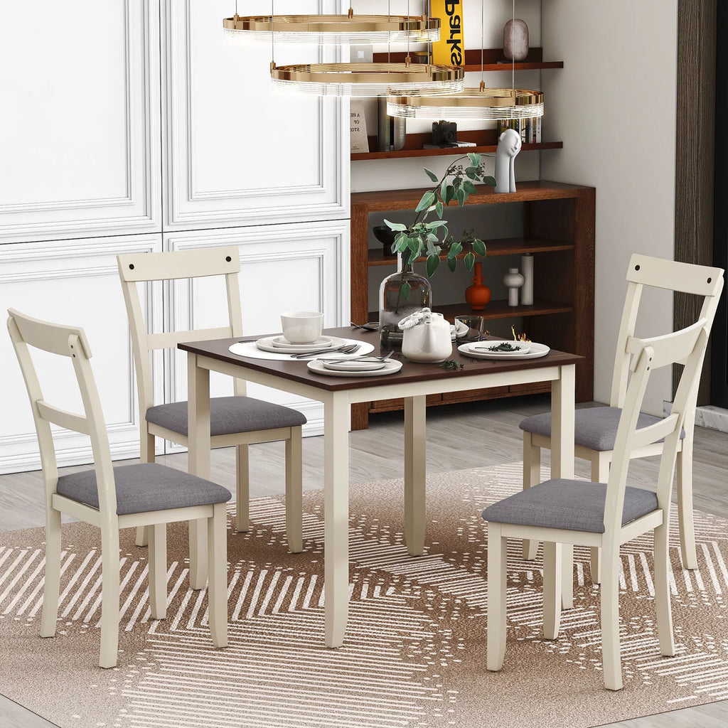 5 Pcs Solid Wood Dining Table and Chair Set F176377