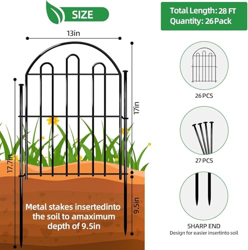 26 Pack 26in x 28ft Arched No Dig Metal Garden Fence D210866
