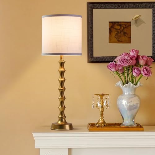 Gold Table Lamp Set of 2 Bamboo Shape 29" with Linen White Shade R8969