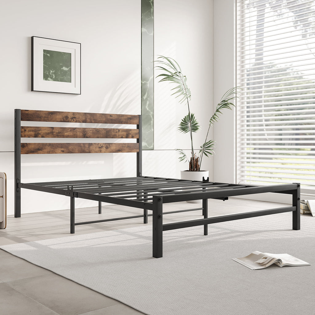 Full Size Platform Bed Frame with Wood Headboard S68976