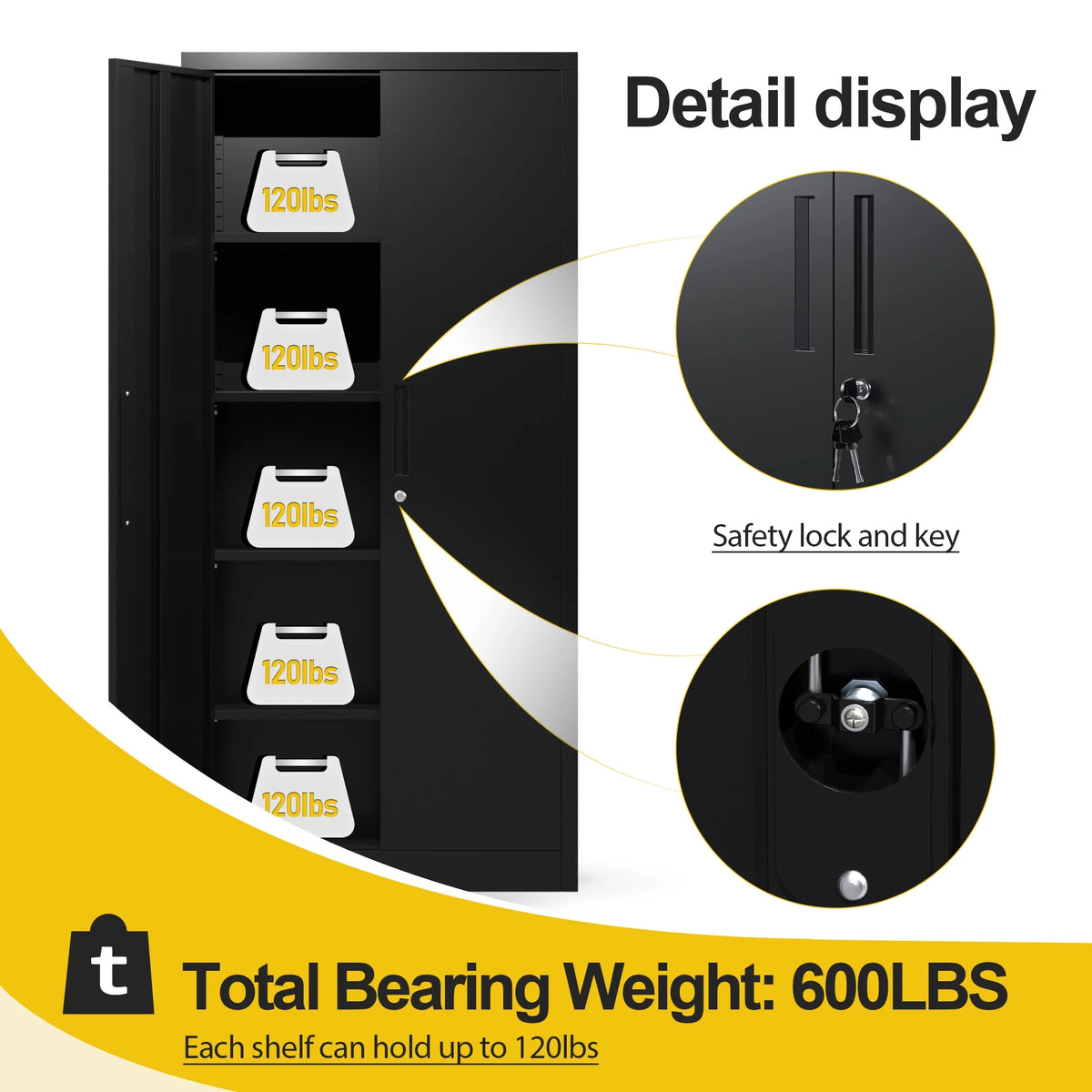 71 In Black Metal Storage Cabinets with Locking Doors and Adjustable Shelves N47243