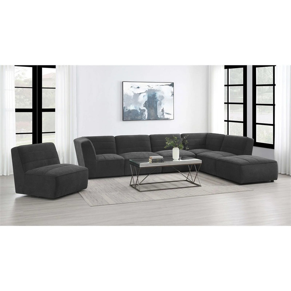 Dark Charcoal Upholstered Square Fabric Ottoman J96097