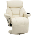 Cream White Manual Recliner Swivel Armchair with Cup Holder W53511