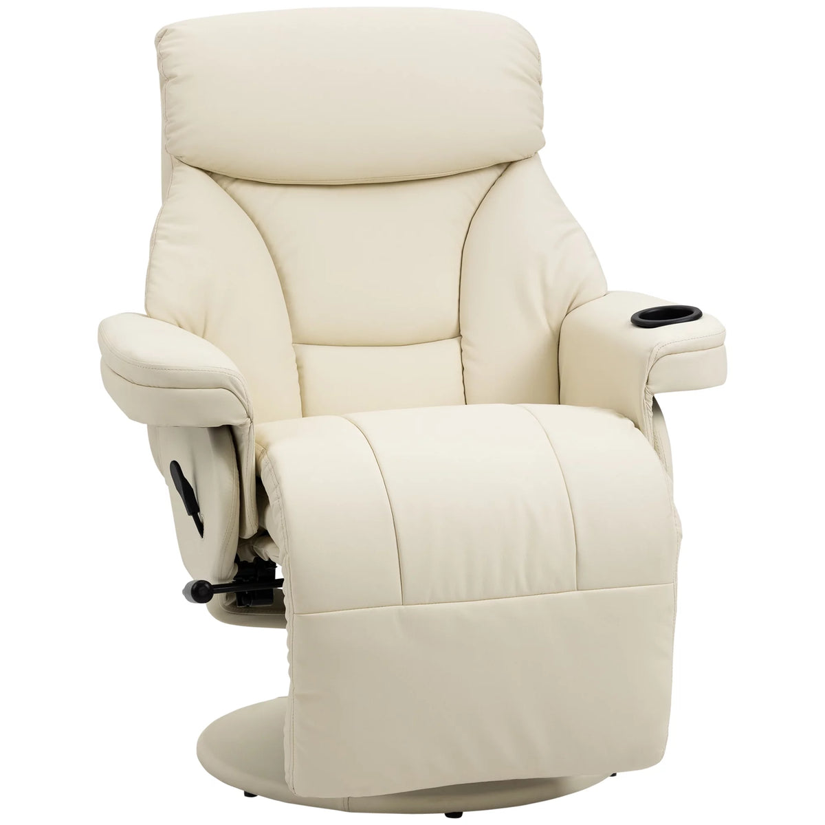 Cream White Manual Recliner Swivel Armchair with Cup Holder W53511