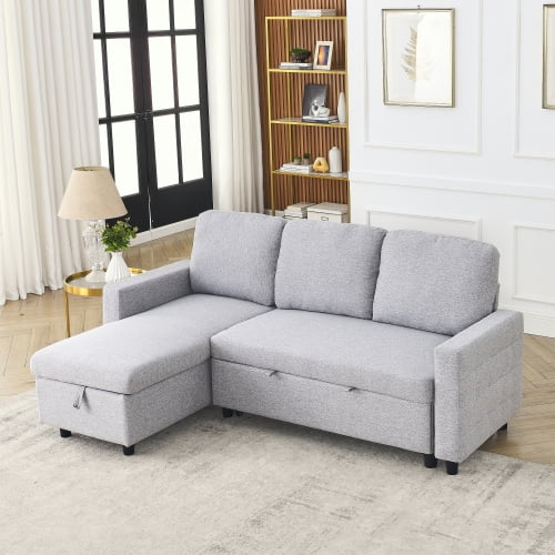 78.8" Reversible L-Shaped Linen Sleeper Sofa with Pullout Bed W83290